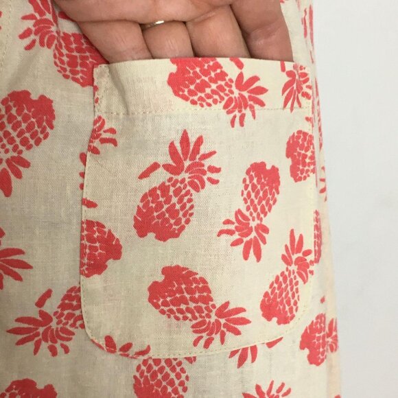 Paradise Shores Womens LINEN Blend Tunic Top M Pink Ivory PINEAPPLE Button Up - Picture 4 of 11